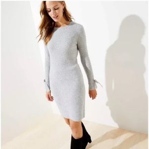 Ann Taylor Loft Gray Confetti Bow Tie Long Sleeve Sweater Dress- Size Small